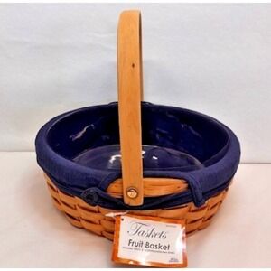 VTG Taskets Renaissance Woven Basket Swing Handle Fabric Liner Fruit Basket NWT
